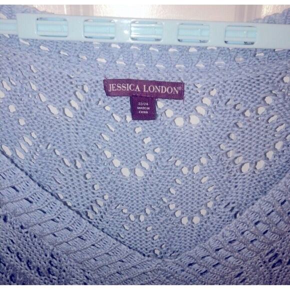 Jessica London Light Blue Sweater Plus size 22/ 24  Open Knit V-neck Tunic - Picture 5 of 7